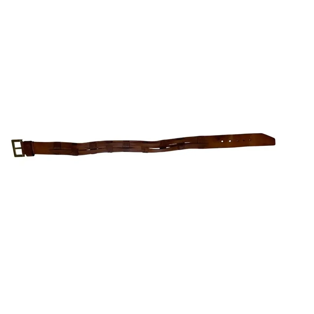 Braided / Woven Leather Belt, Brass Buckle, Unisex, Western, Boho, Size Small
